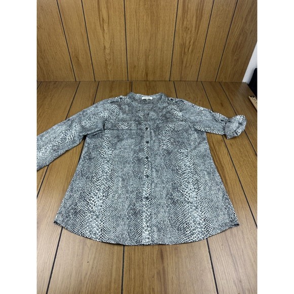 Calvin Klein‎ Snake Print Button-Down Blouse with Pockets Size S - Picture 1 of 16